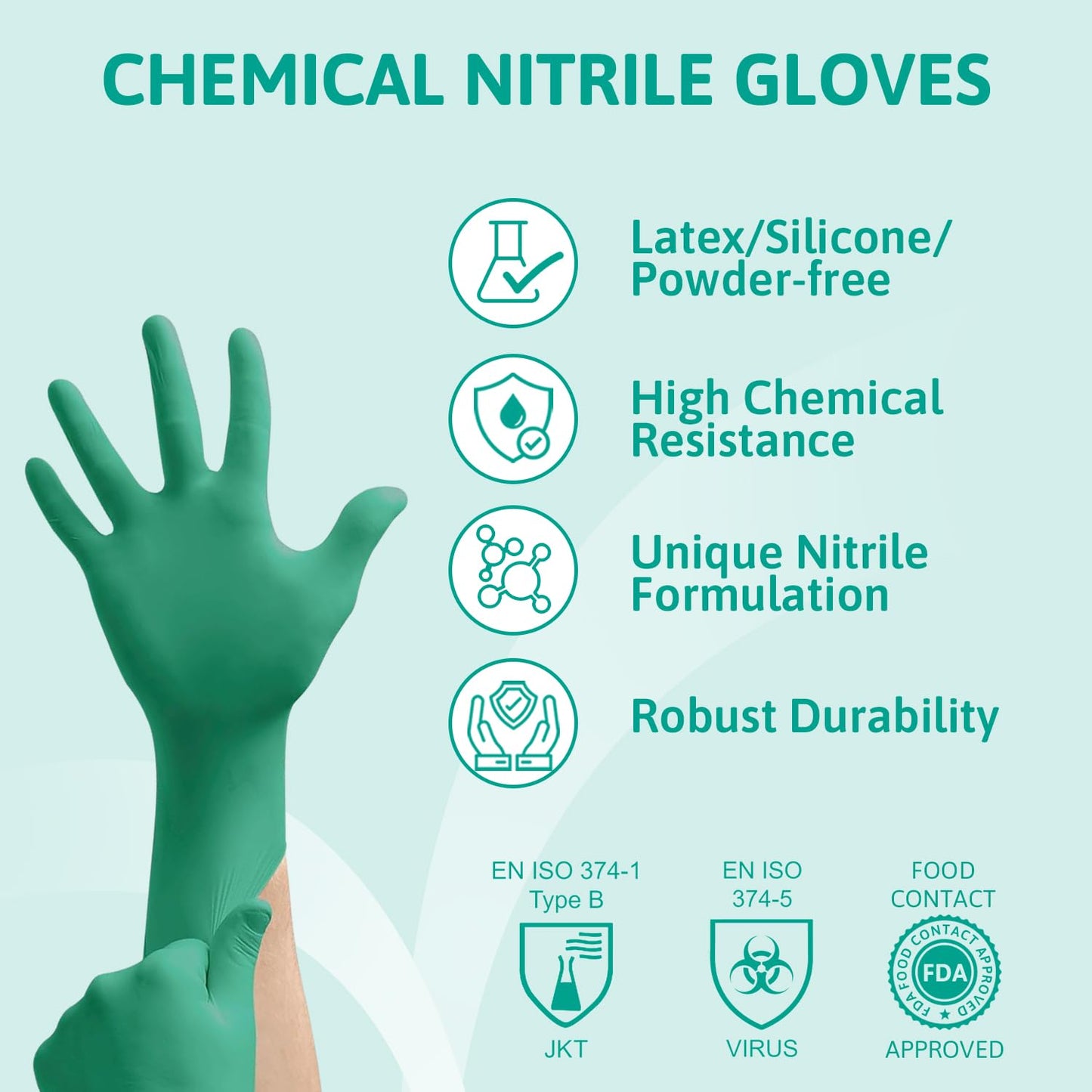 Ansell TouchNTuff 92-600, Nitrile Disposable Gloves, Food Grade Approved, High Protection Chemical Gloves, Latex Free, for Professional Use, Green, Large, 100 Pieces