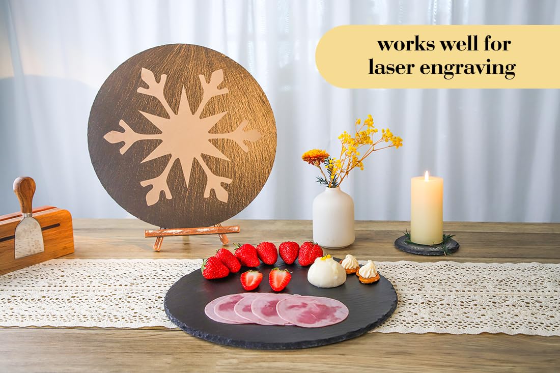 LiWiBet Natural Slate Cheese Charcuterie Board 12Inch, Premium Serving Platter for Charcuterie, Cheese, Appetizers | Placements Black Slate for Laser Engraving Rustic Kitchenware & Entertaining