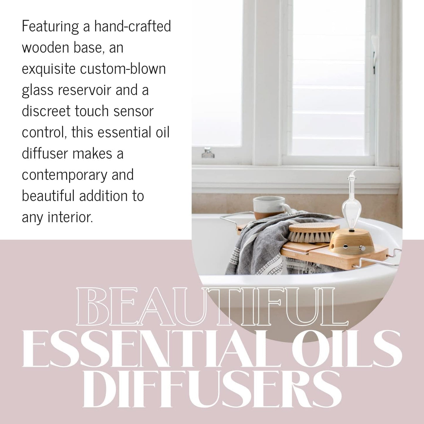 Organic Aromas Elegance Aromatherapy Diffuser for Essential Oil, Waterless Glass Nebulizer w/Auto-Off Switch, BPA Free - Lightwood
