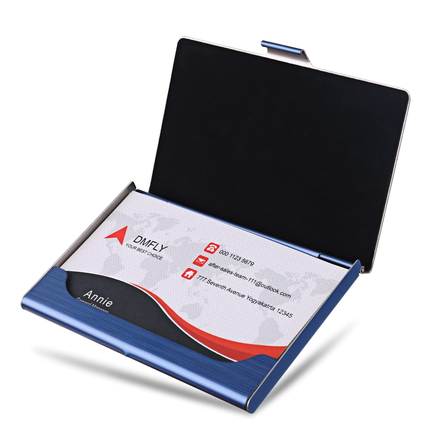 DMFLY Business Card Holder, Slim Business Card Case for Men & Women, Pocket Metal Card Case, Professional Stainless Steel Business Card Holders, Buckle Style Shut, 1PCS Rose Gold and 1PCS Blue