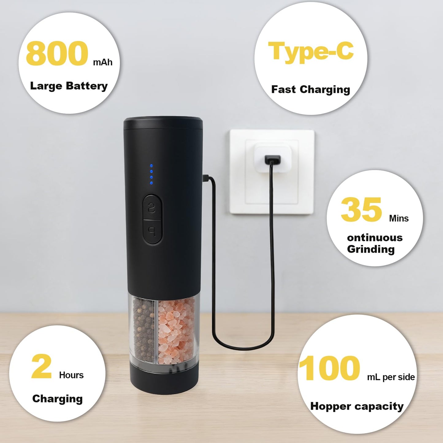 Agilive 2 in 1 Electric Salt and Pepper Grinder Set, Dual Ceramic Grinder Adjustable Coarseness, Kitchen gift, Automatic Salt and Pepper Mill Shakers with Battery Display(Black)