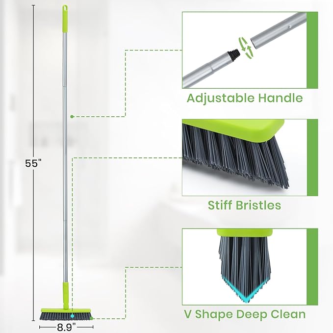 Grout Cleaner Brush with Long Handle, Floor Scrub Brush