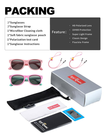 Flexible Kids Sunglasses Polarized Toddler Sun Glasses for Baby Boys and Girls Shades UV400 Protection with Case Age 2-8 (Pink + Pink/Cyan)