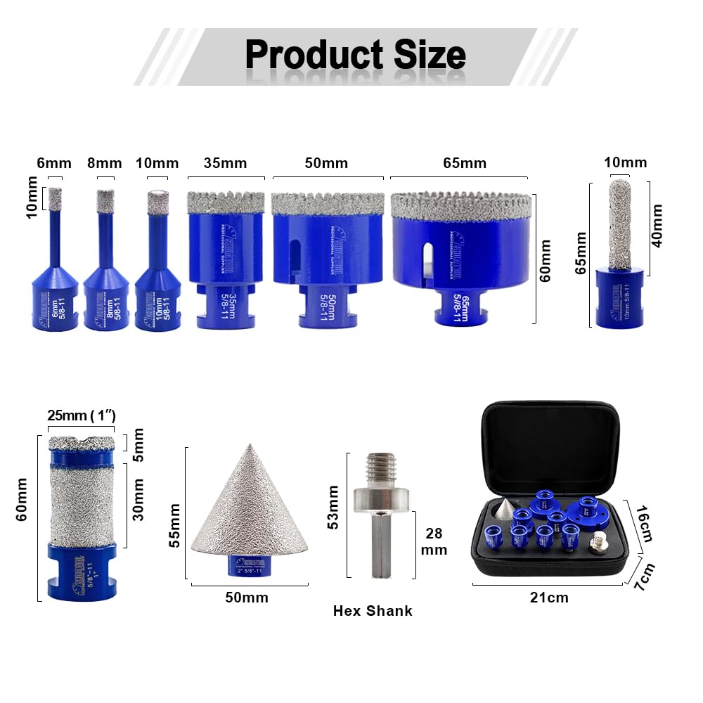 SHDIATOOL Diamond Core Drill Bits for Hard Stone Concrete Marble Granite Brick Laser Welded Dry or Wet Hole Saws