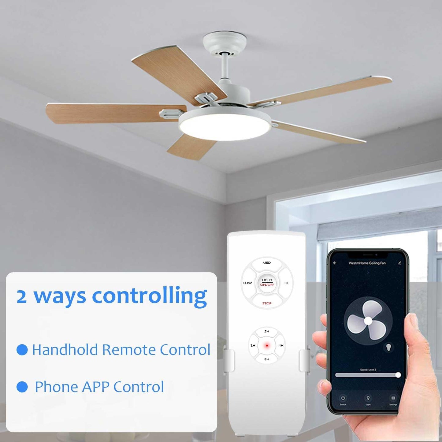 Smart WiFi Fan Switch Ceiling Fan and Light Remote Control Kit, WiFi Controller Compatible with Alexa Google, Phone APP Control, No Hub Required, Universal Ceilingfan Light Remote Control