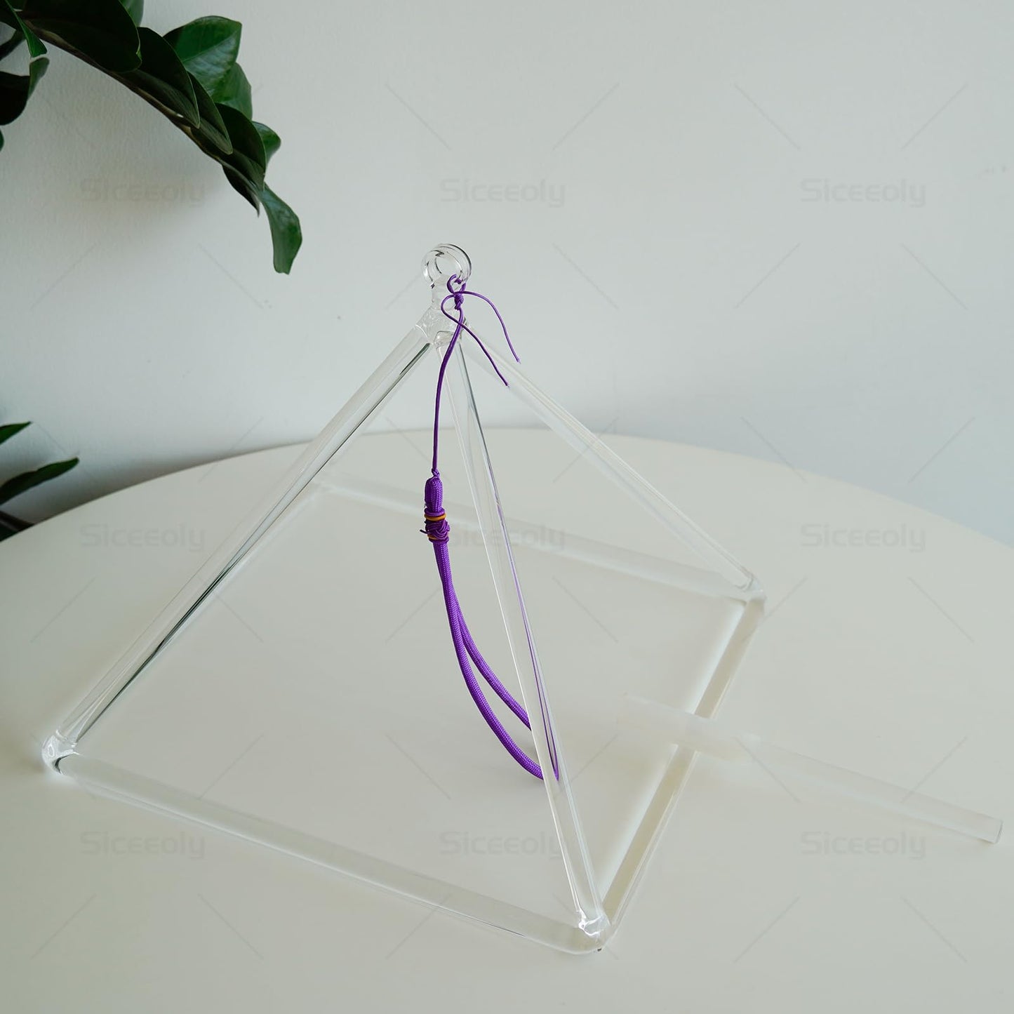 Siceeoly 10 inch Pyramid Quartz Crystal Singing Pyramid Handmade TransparentHealing Musical Instrument For Sound Healing Meditation With Crystal Singing Bowl Striker
