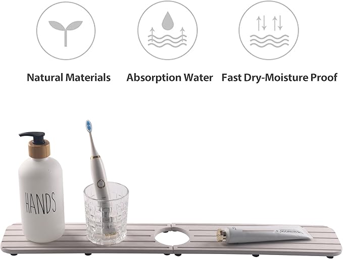 23.6inch x 4inch Kitchen Sink Faucet Mat, Water Absorbing Stone Faucet Splash