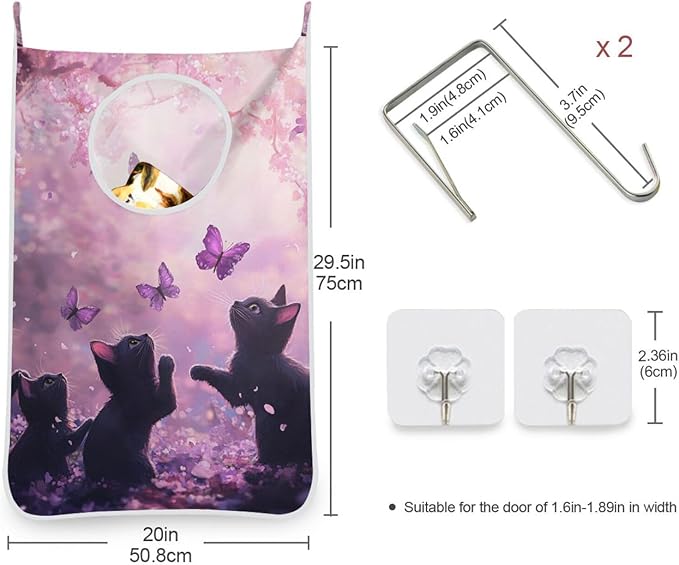 Hanging Laundry Hamper with Stainless Steel Hooks, Oxford Fabric Printing Door