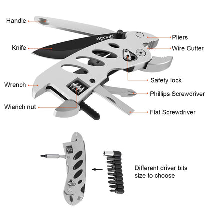 dpnao Multitool Wrench With 7 Tools/Pliers/Wire Cutter/Flat Screwdriver/Phillips Screwdriver/Portable Folding Multifunctional Adjustable Multi Purpose Stainless Steel Tool
