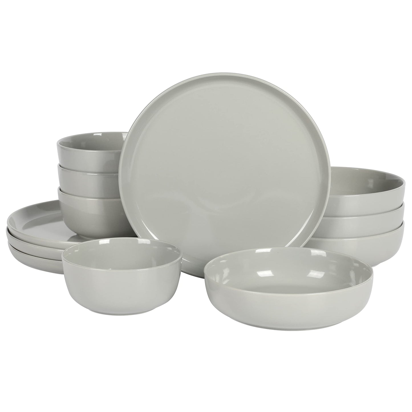 Gibson Home Summer Shades 16 Piece Plates and Bowls Dishes Service for 4 Porcelain Dinnerware Set - White
