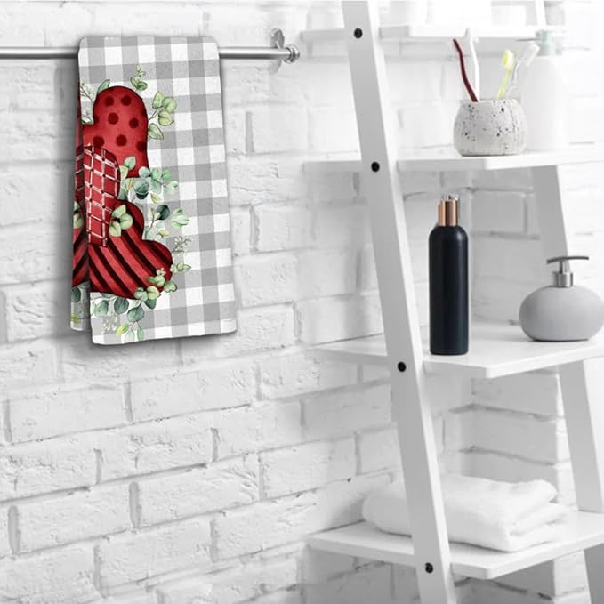 Valentine Bathroom Hand Towels, 2 Packs Decorative Pink Love Heart Kitchen