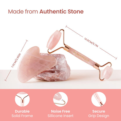 PLANTIFIQUE Jade Roller & Gua Sha Set – Real Jade Facial Tools for Skin Care Routine – Certified Face Massager for Radiant Skin