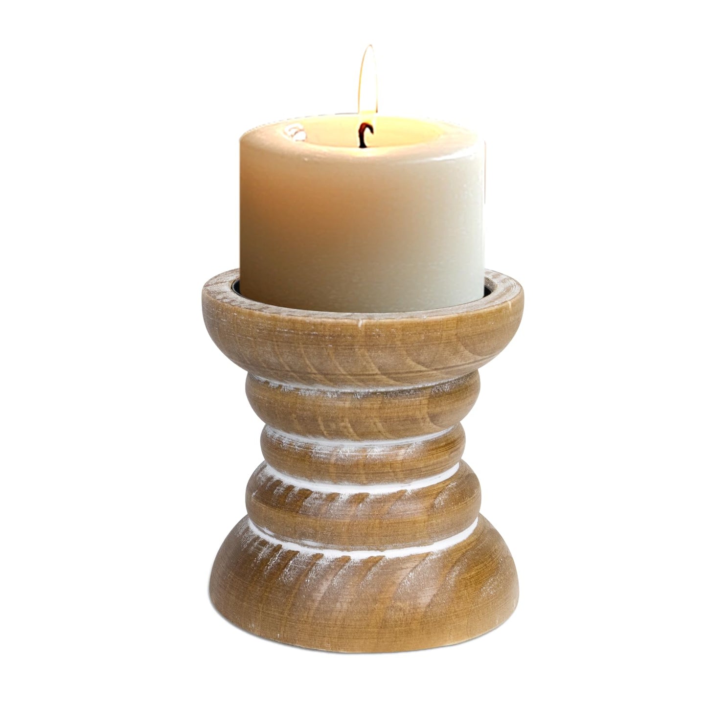 Pillar Candle Holder, Farmhouse Wood Candle Holder, Rustic Wooden Candle Stand, Vintage Small Wooden Candlestick Holders for Living Room, Table Centerpiece, Brown