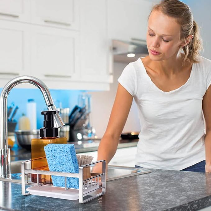 HULISEN Kitchen Sink Sponge Holder, 304 Stainless Steel Kitchen Soap Dispenser