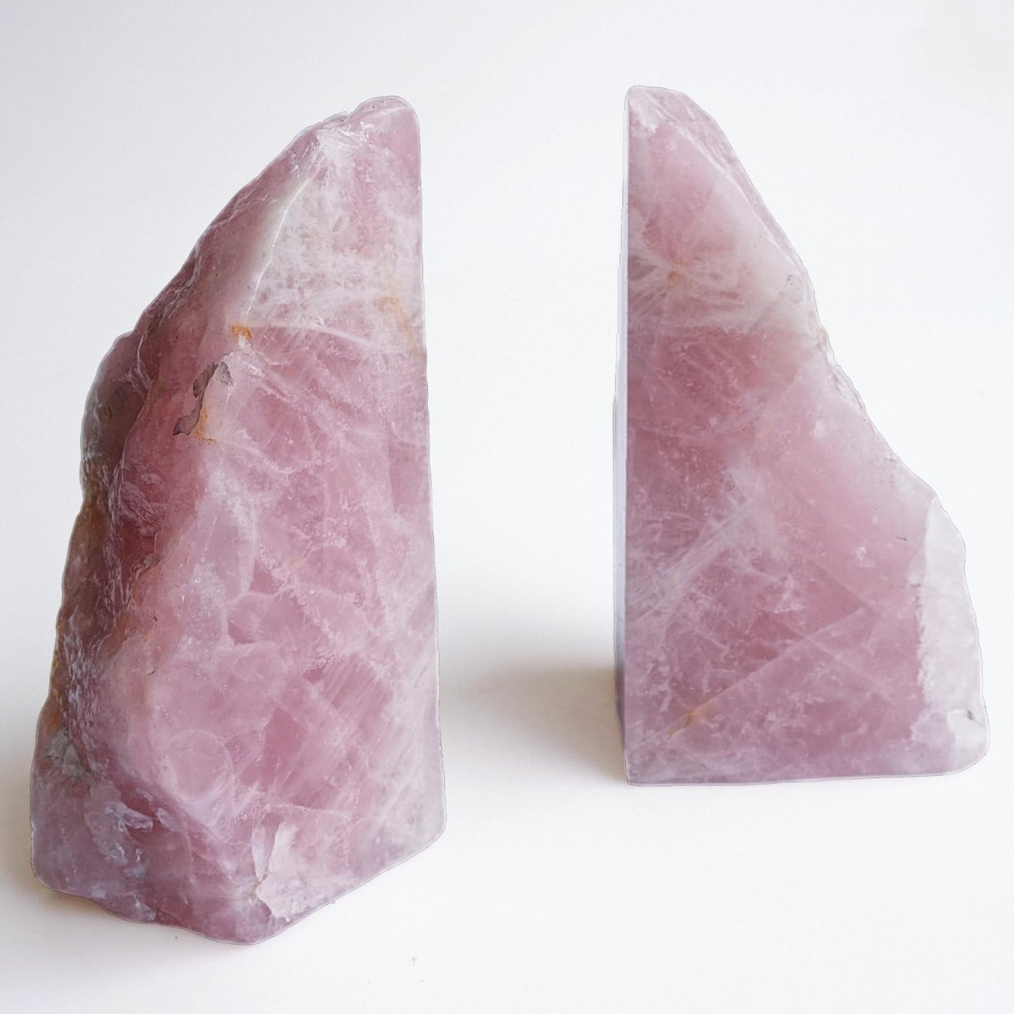 XMHOME Natural Rose Quartz Bookends with Rubber Feet 3-4Lbs Heavy Duty Non-Slip Pink Crystal Bookends | Raw & Polished Stone | Healing Office Decor Gift
