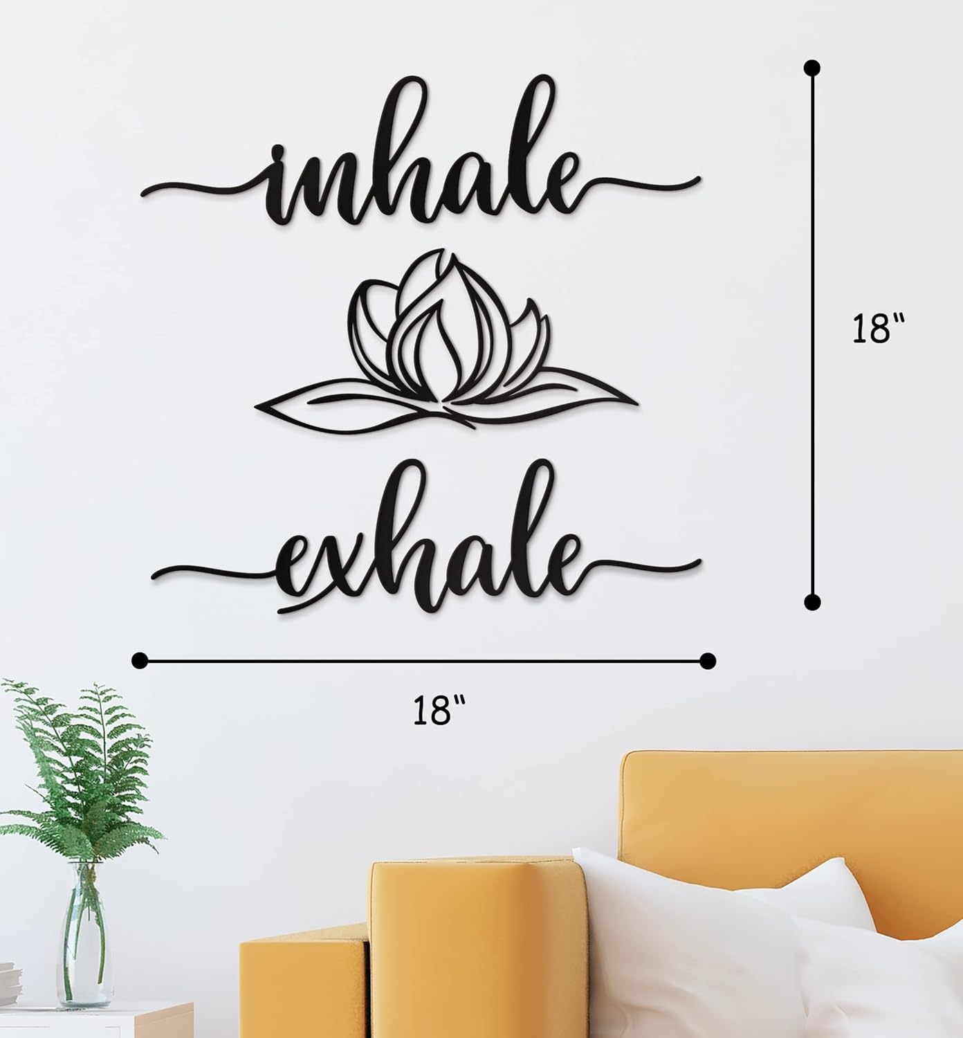 Home Inhale Exhale Wall Art Lotus Flower Metal Zen Large Wall Decor 18"X18" Black Modern Spiritual Yoga Lotus Steel Wall Sign Meditation Bathroom Living Room Shelf Plaque Wall Hanging Decoration Spiritual Inspirational Wall Pediment for Gym Massage Fitnes