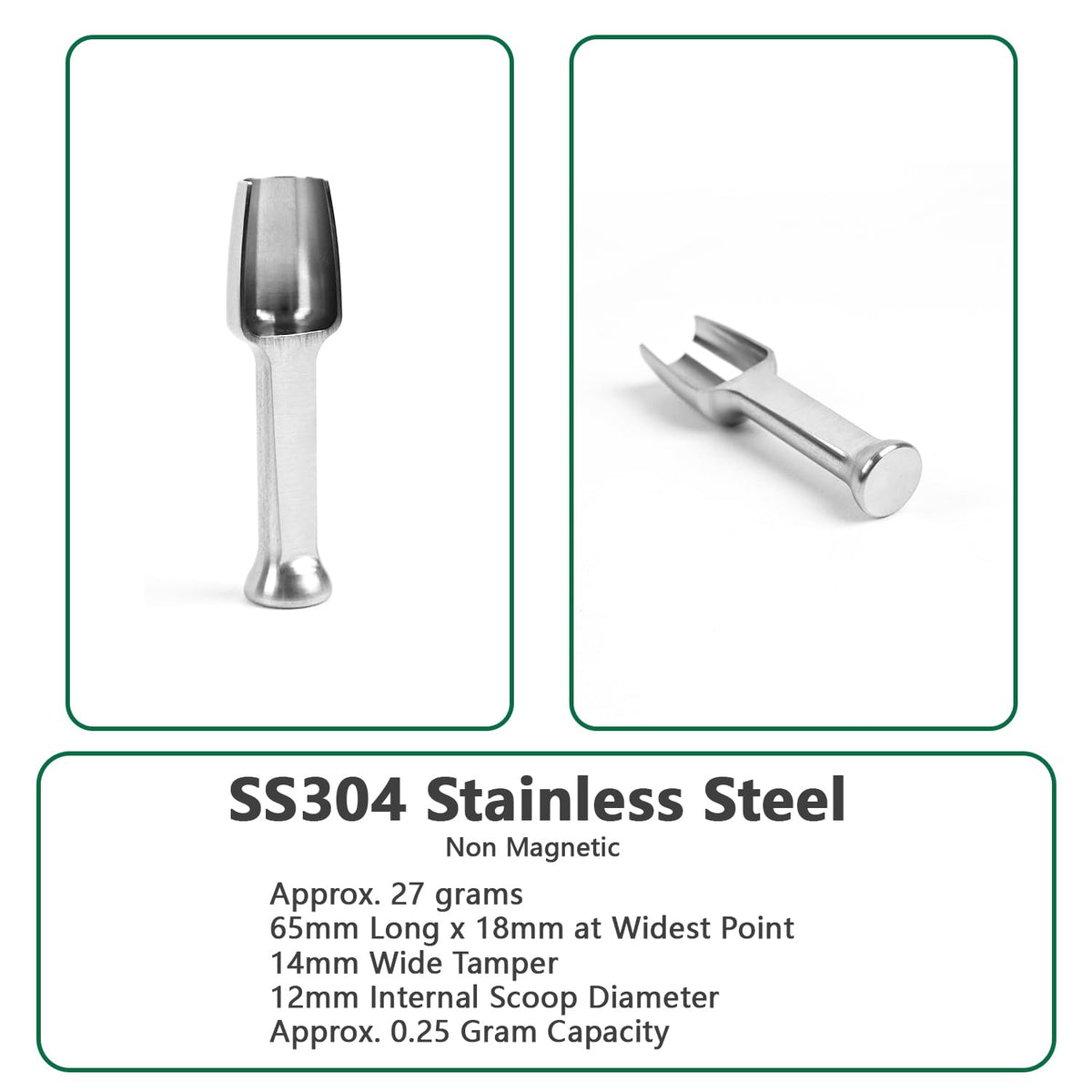 Mini SS304 stainless steel scoop with tamp tool,0.25 gram 2.56 inch capacity spoon for multi-purpose use sugar salt powder spices dishwashers safe for kitchen Laboratory
