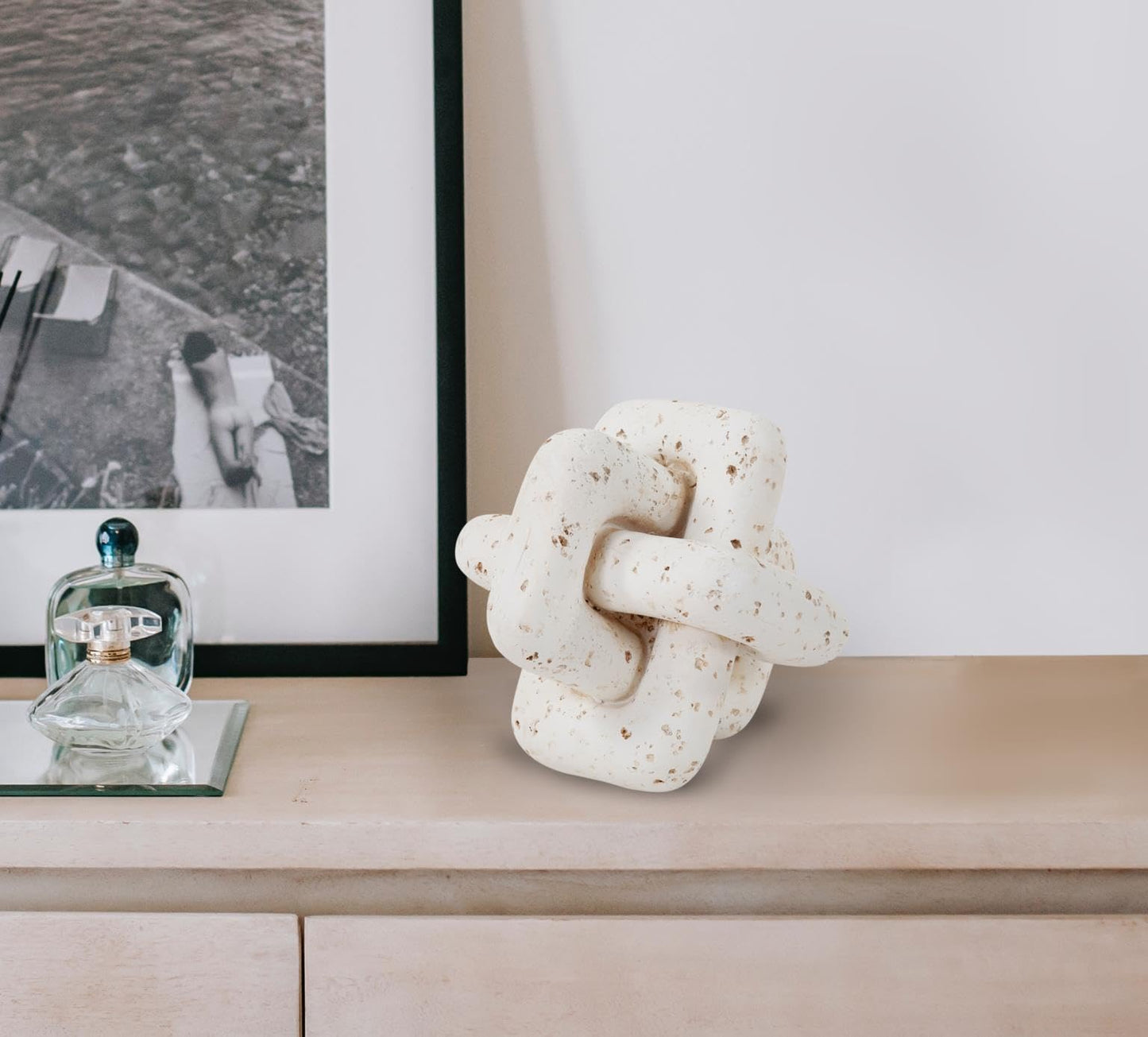 Howard Elliott Collection Everlink Natural Stone Sculpture for Home & Garden Decor, Decorative Resin Figurine with Interlocking Travertine Texture for Home & Office Decor, White, 8 x 8 Inch