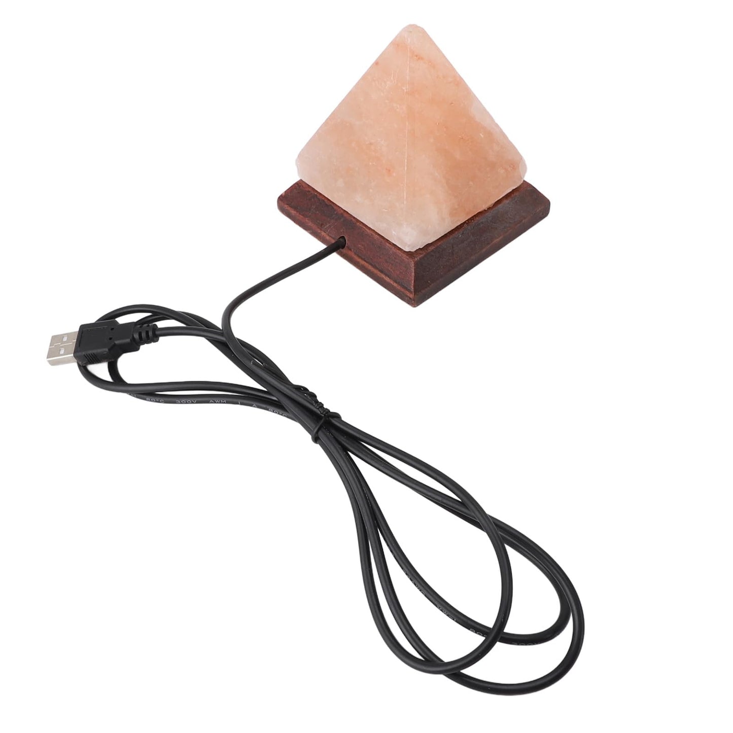 Handcrafted Himalayan Salt Pyramid Lamp with USB RGB Base Wooden Stand Mood Light for Bedroom Office Meditation Space