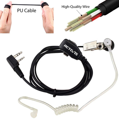 Retevis Radio Earpiece 2 Pin Covert Acoustic Tube Radio Headset Compatible with Walkie Talkie RT24 RT27 RT668 RT622 RT5R eSynic Baofeng UV-5R BF-888S KENWOOD Earphones for Walkie Talkie (5 Pcs)
