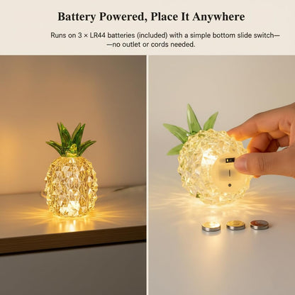 Pineapple Baby Night Light for Nursery, Battery Powered Pineapple Lamp for Home Living Room Bedroom Kitchen Office Decor, Crystal Tropical Decor Valentines Day Birthday Gifts for Him Her Kids Women
