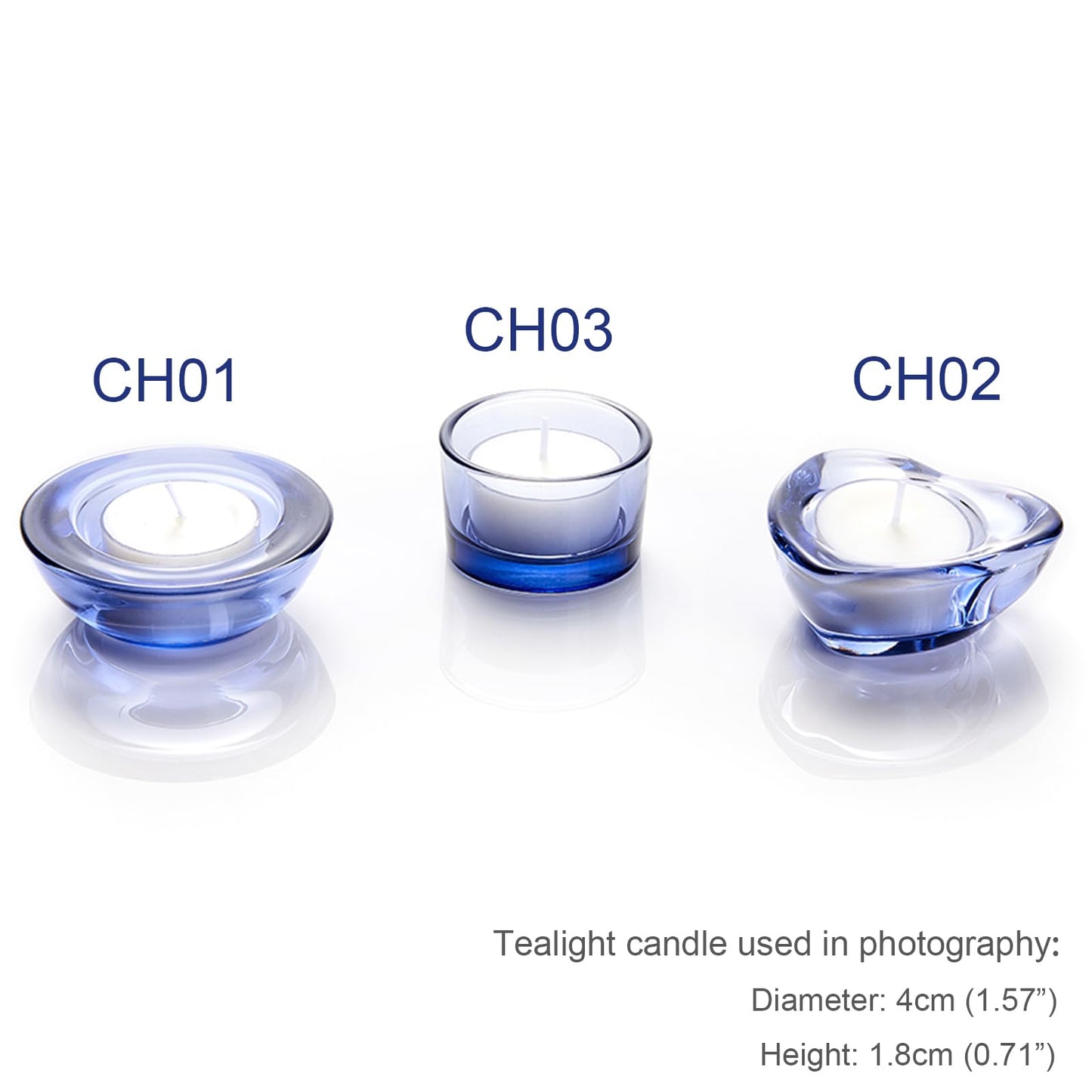 ELIVIA Blue Tealight Candle Holders - Set of 12, Round Chunky Glass Candle Holder, 3" Diameter - CH01 - Water Blue