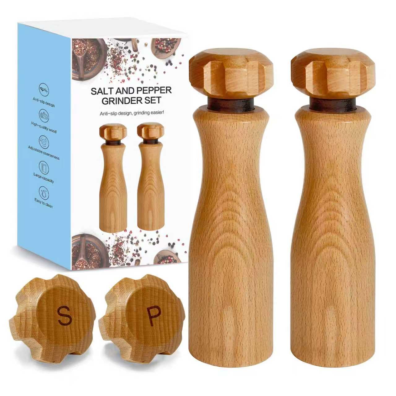 Wooden Salt And Pepper Grinder Set –【Gear-Shape Knob & Effortless Grinding】8 Inch Manual Refillable Pepper Grinder Set (2)