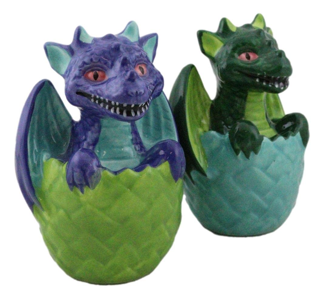 Ebros Gift Fantasy Flying Beasts Green And Blue Dragon Hatchlings In Half Cracked Eggs Decorative Salt Pepper Shakers Set Ceramic Figurines