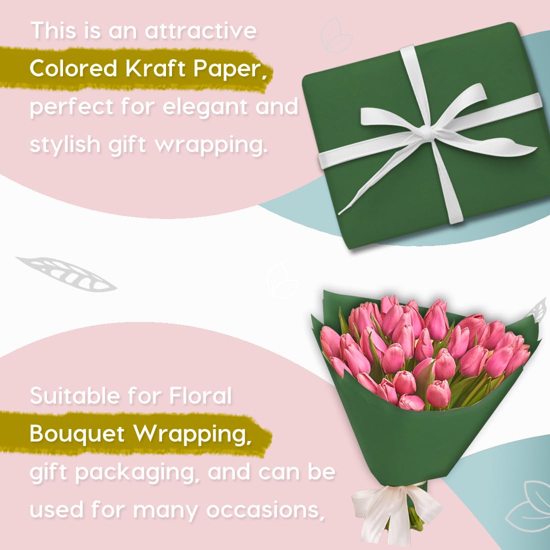 SMART&CASUAL 17.8" x 760" (63') Dark Green Kraft Craft Paper Roll for Gift Wrapping Bulletin Board Bouquet Flower Kids Art Packing Parcel Table Covering 80GSM 55LB (Dark Green, 17.8" x 63')