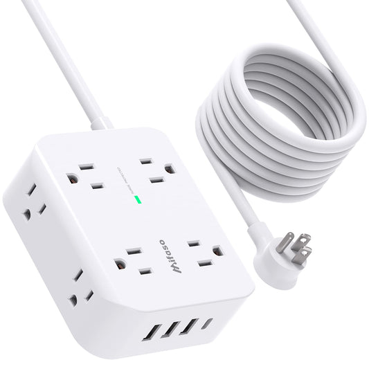 Power Strip Surge Protector - Flat Plug, Wall Mount, 8 Wide Outlets with 4 USB Ports (2 USB C), 5FT Heavy Duty Extension Cord with Multiple Outlets, Charging Station Overload Protection for Home Dorm