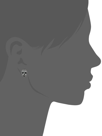 Betsey Johnson CZ Pave Heart & Skull Duo Set of Stud Earrings