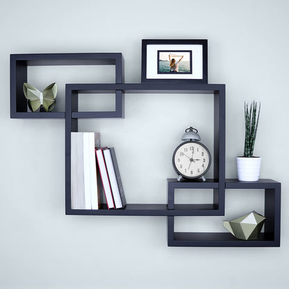 Ballucci Wooden Interweave Floating Wall Mounted Shelves, Horizontal and Vertical Display Storage Shelf for Living Room Bedroom Entryway Hallway Bathroom, 26" x 18", Black