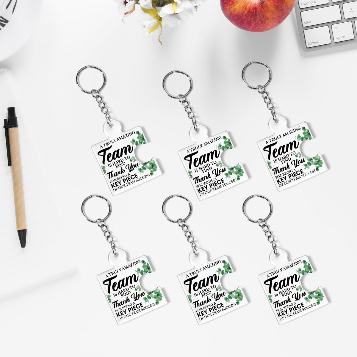 DRMNPKT Set of 6 Team Thank You Appreciation Gifts Bulk for Coworkers Employees Staff Teachers Colleagues Coach, Best Team Ever Gifts Inspirational Teamwork Acrylic Puzzle Piece Keychains, Multicolor