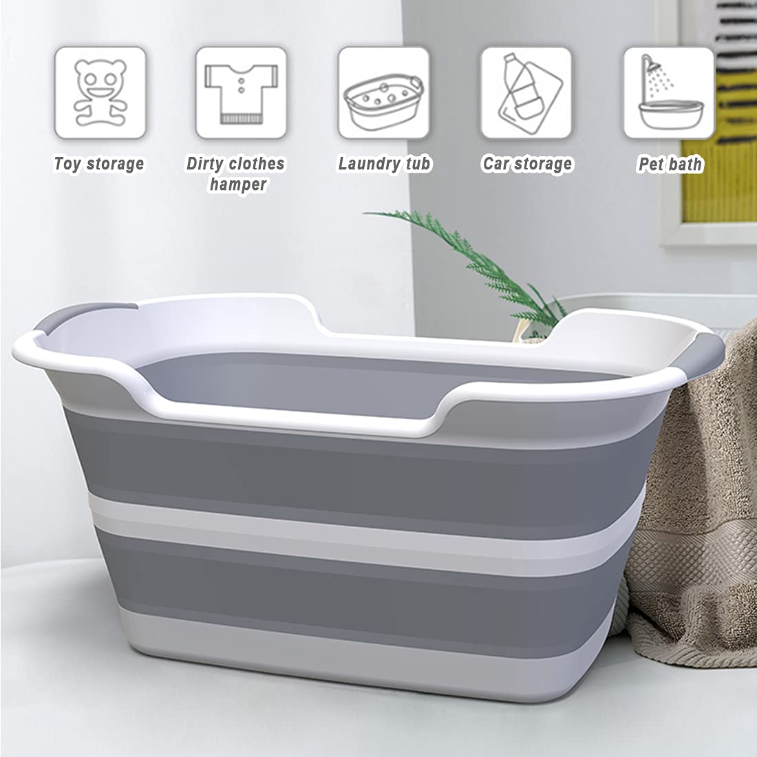 ddLUCK 28L Multi-Functional Collapsible Pet Bathtub with Drainage Hole, Portable Indoor Outdoor Foldable Washing Tub Bathing Tub Small Pets Bathtub for Puppy Small Dogs Cats