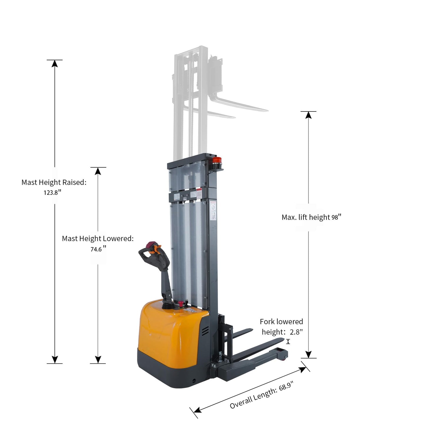 APOLLOLIFT Full Electric Stacker, Straddle Legs Pallet Stackers 98" Lifting, 3300lbs Material Lift Forklift for Warehouse with Adjustable Forks