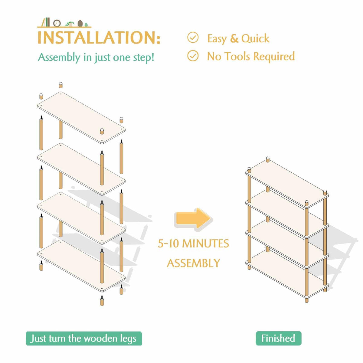 IOTXY 3-Tier Wooden Shelf Bookcase - Modern Open Bookshelf, Free Standing Storage Rack, Multifunctional Display Stand for Home and Office, Oak, Rectangle