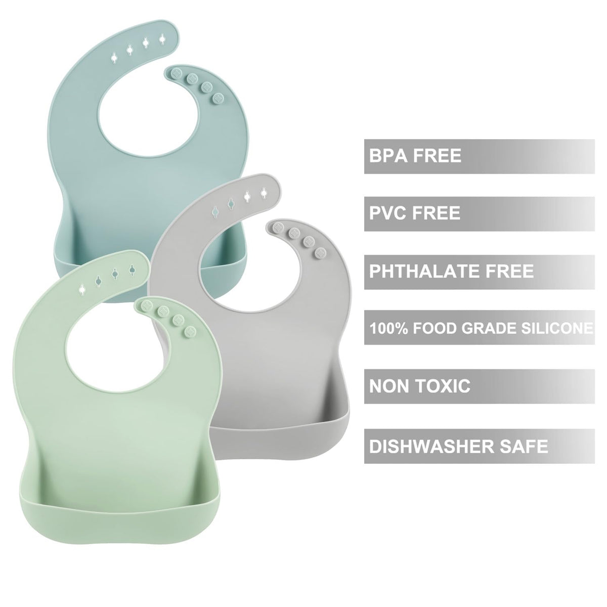 PandaEar Silicone Baby Bibs - 3 Pack Unisex | Waterproof Toddler Bibs with Large Food Catcher