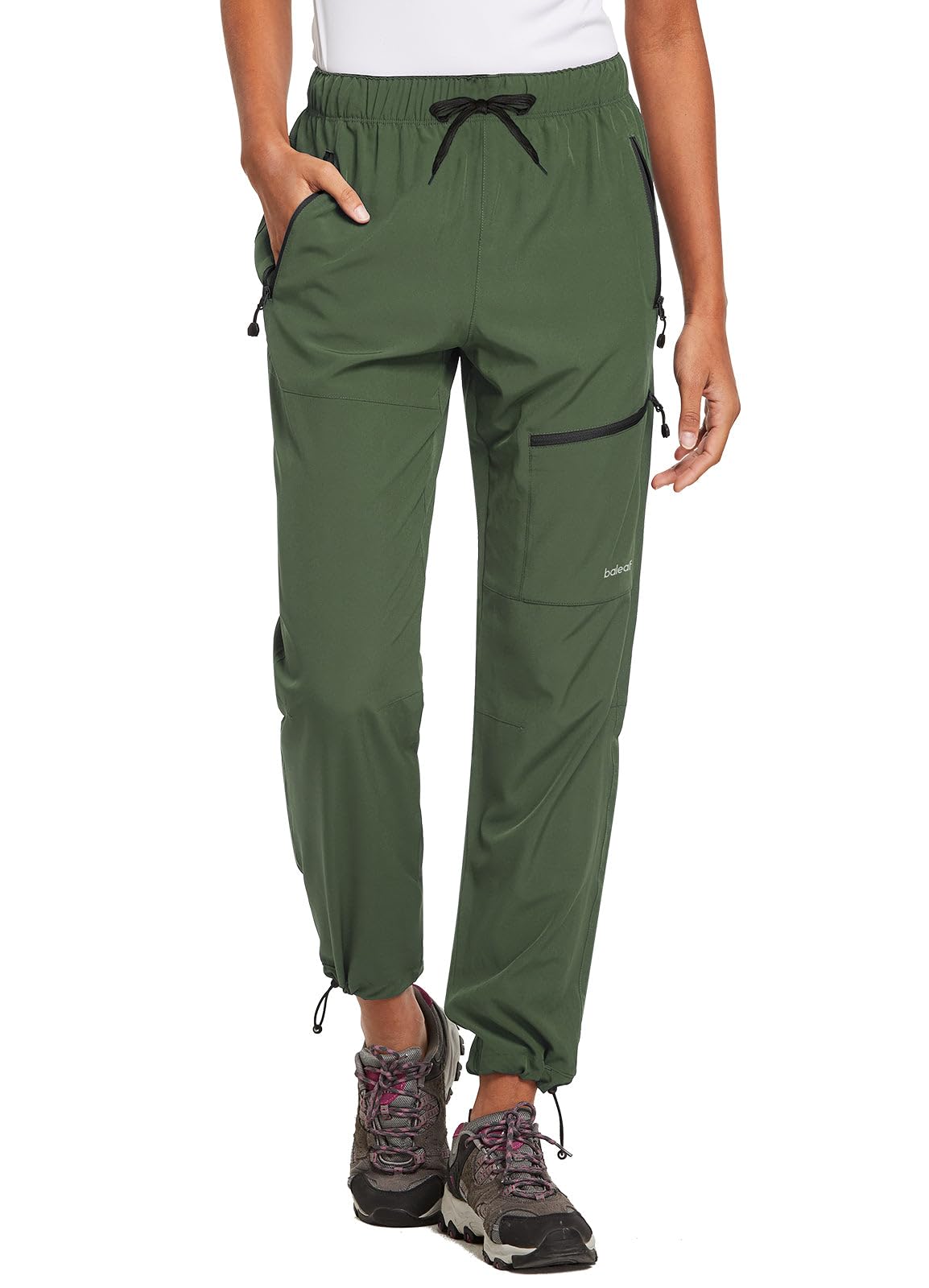 baleaf Women's Hiking Pants Quick Dry Water Resistant Lightweight Joggers Pant for All Seasons Elastic Waist Army Green Size XS