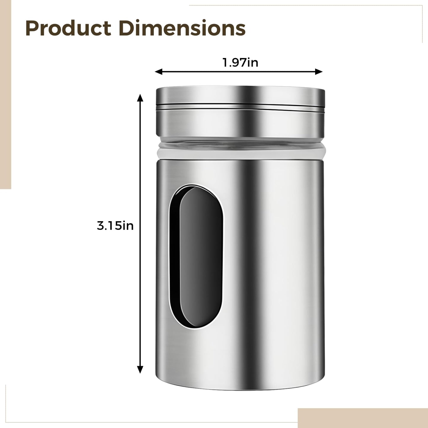 4 Pcs Salt and Pepper Shakers, Stainless Steel Kitchen Spice Dispensers with Adjustable Pour Holes, Clear Viewing Window, Mini Spice Jars for Salt, Pepper, Sugar, Cinnamon