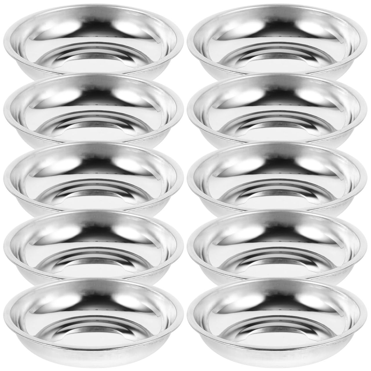VOSAREA 10Pcs Stainless Steel Sauce Dishes Round Appetizer Plates for Mustard Soy Sauce and Desserts Food Material