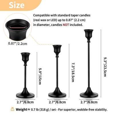Nuptio Black Candle Holder Candlestick Holders Candle Sticks Holder Tapered Candle Holder Gothic Taper Candle Holders for Halloween Christmas Party Mantel Dinner Home Decoration 2 Sets(6 Pcs)