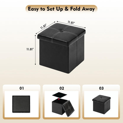 B FSOBEIIALEO Storage Ottoman with Faux Leather Foldable Small Square Foot Rest Coffee Table Black 11.8"X 11.8" X 11.8"