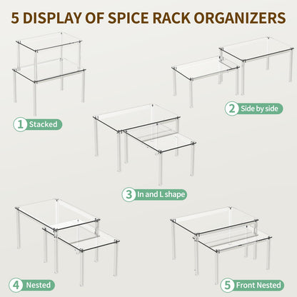 NESTRAXO 4Pack Acrylic Cabinet Organizer, Clear Cabinet Organizer Shelf, Spice Rack Organizer for Cabinet for Dishes, Spices, Soda Cans and Bottles, Stackable Shelves House Essentials for Gift