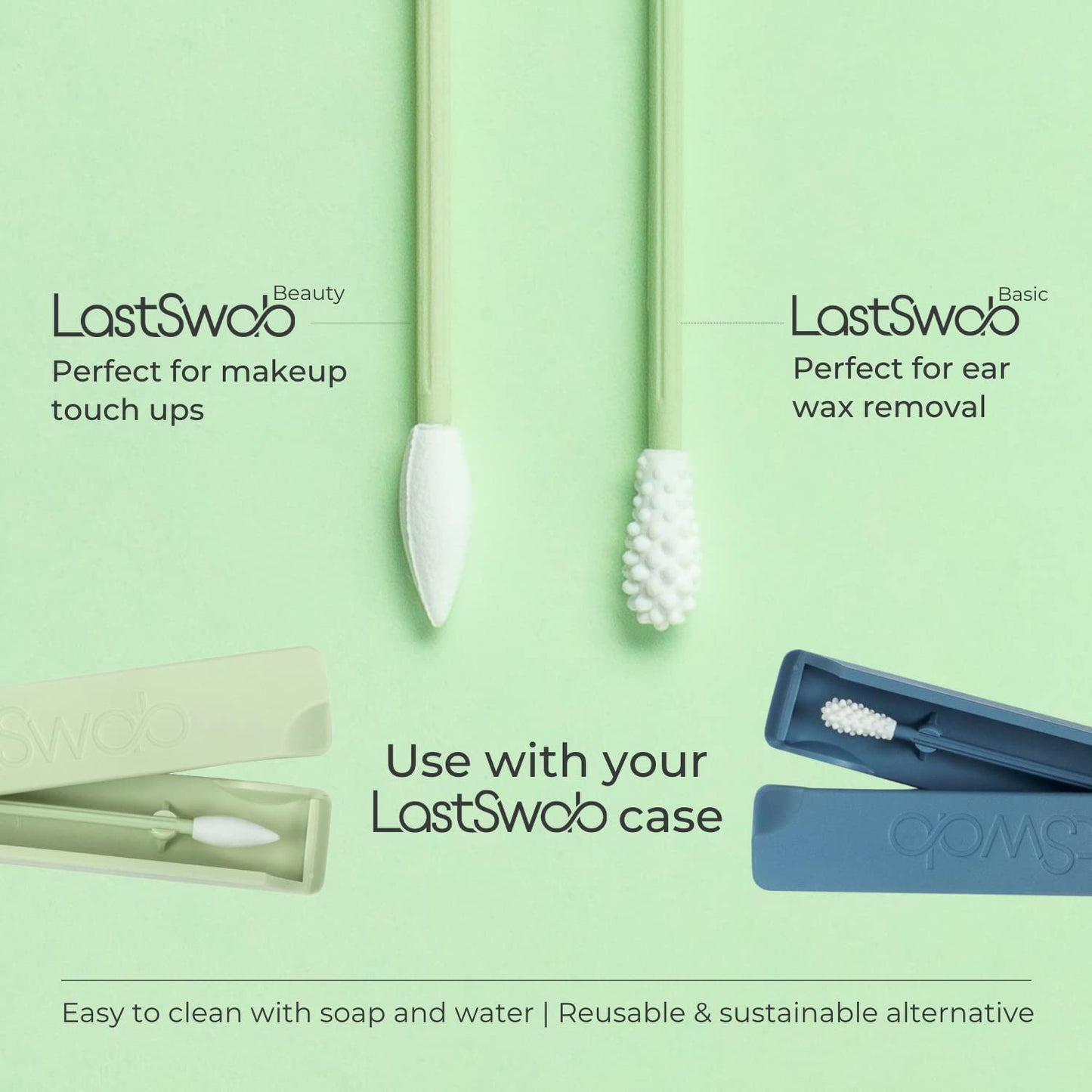 LastSwab Reusable qtips Double Pack - Reusable Cotton Swabs for Ear Wax Cleaning and Pointed qtips for Makeup removal - Zero Waste Eco friendly, Organic Sustainable products