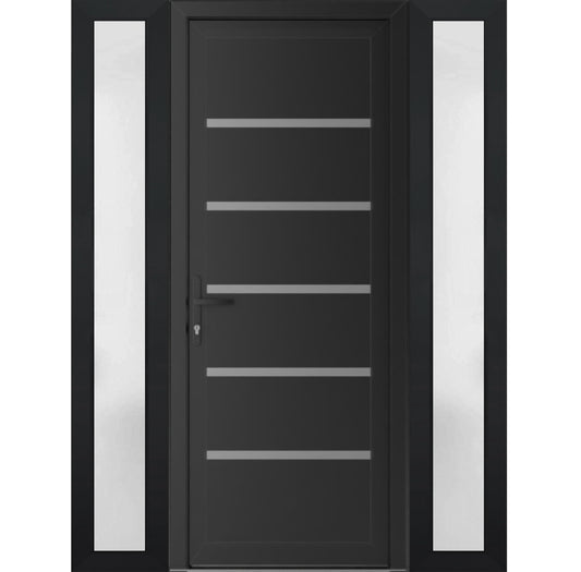 VDOMDOORS Front Exterior Prehung Metal-Plastic Door | Manux 8415 Matte Black | 2 Side Sidelite Transoms | Residential Doors Entrance Patio Garage 60 x 80 (W12+36+12 x H80) Right-Inswing