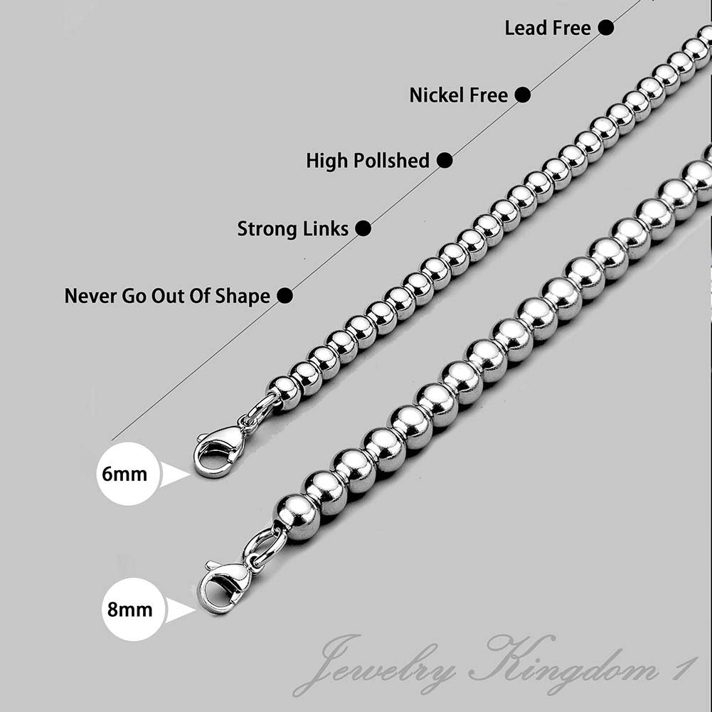 Jewelry Kingdom 1 Bracelet for Women and Men, Beaded Chain Stainless Steel, Handmade Jewelry (Thick of 6MM and Length of 9")
