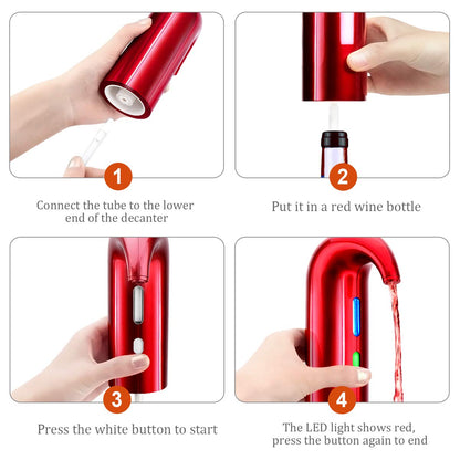 Electric Wine Aerator, Wine Dispenser, Aeration and Decanter Wine Pourer, Red White Wine Accessories Best Wine Gifts -Red