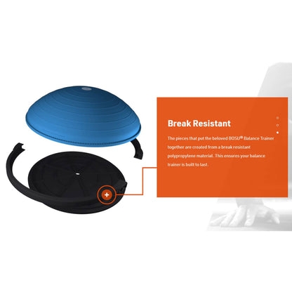 Bosu Balance Ball Exercise Trainer, Home Gym Equipment w/ Guided Workouts & Pump, 26", Blue - Inflatable Fitness Platform for Strength Training, Standing, Balancing, and Core Workout