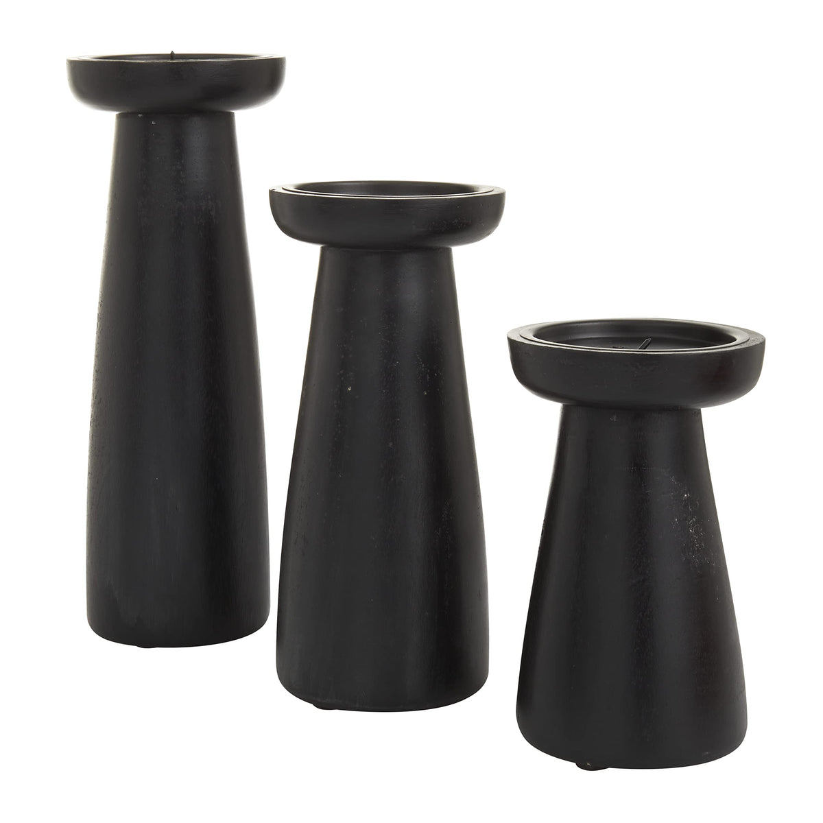 Deco 79 Mango Wood Decorative Candle Holder Pillar Candle Stand, Set of 3 Candlestick Holder 10", 6", 8" H, Black