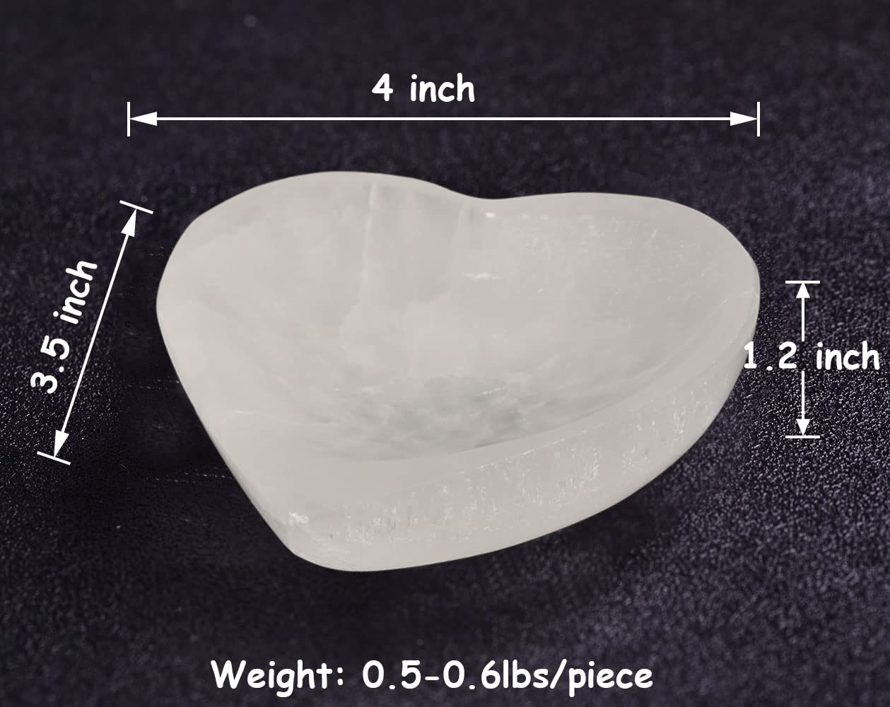 MOGEMT 4 Inch Selenite Bowl Hand-Carved Heart Shape Selenite Crystals Holder for Cleansing, Charging, Smudging, Healing, Decoration or Gift